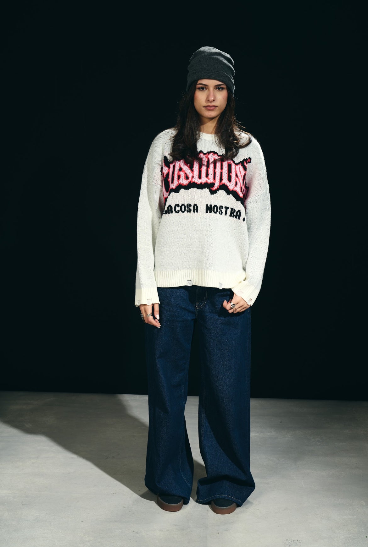Ripped White Knitted Sweater