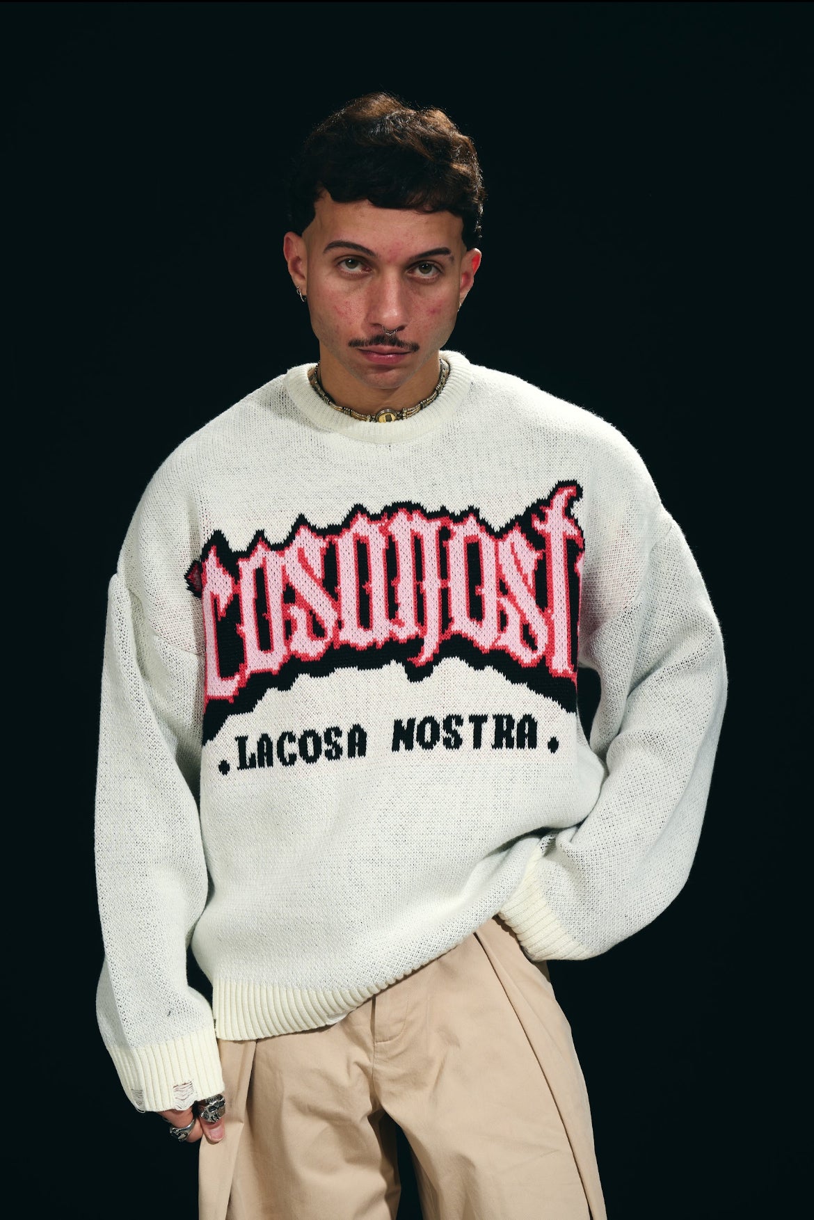 Ripped White Knitted Sweater