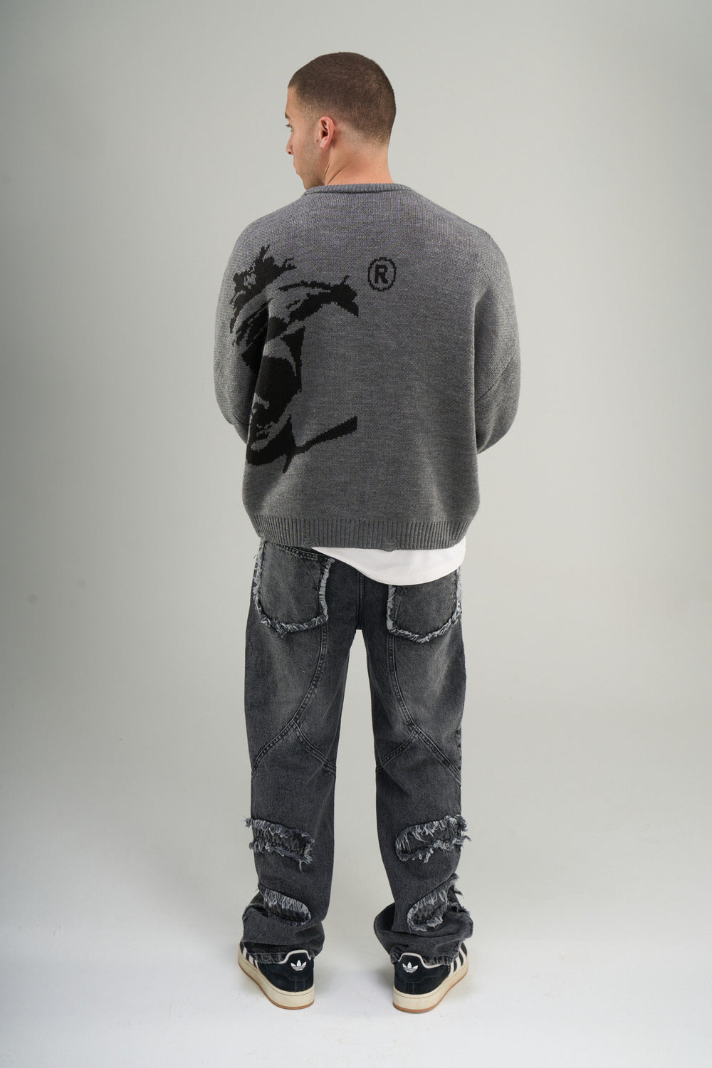 Grey Knitted Crewneck Men