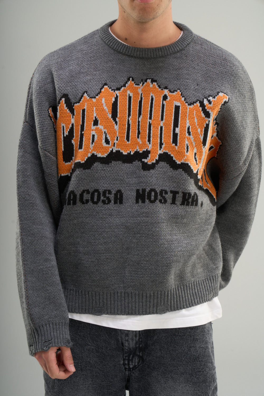 Grey Knitted Crewneck Men